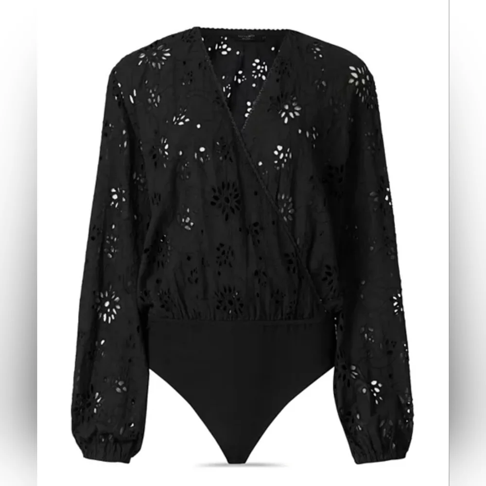 All Saints Black Amara Broderie Bodysuit, Eyelet Design, NWT, Size 6 - Picture 3 of 16